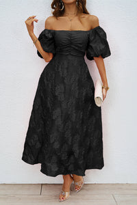 Heidi-Mode | Tägliches Gerafftes Off-Shoulder Ballkleid mit Kurzen Ärmeln - 3 Farben – Schwarz