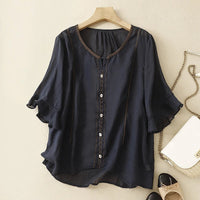 Fiona | Rüschenärmel Gemustert Bluse – Marine