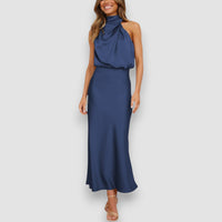 Flavia | Auffallendes Satin-Trägerkleid – Blau