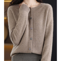 Miriam | Damen Bequem Woll Strickjacke – Braun