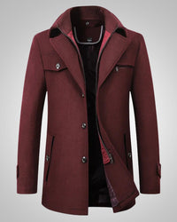 Michael | Herren Klassischer Winter Reißverschluss Mantel – Bordeaux