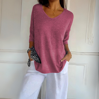 Heidi-Mode | Lockere V-Ausschnitt Pullover für Frauen – Rosa