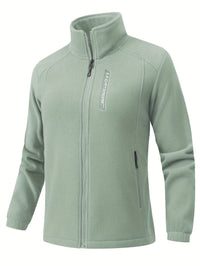 Fleecejacke Damen Mit Stehkragen | Reißverschluss Sportjacke Outdoor – Grün