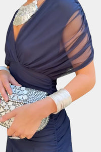 Inés | Langes Blumenkleid mit V-Ausschnitt – Blau