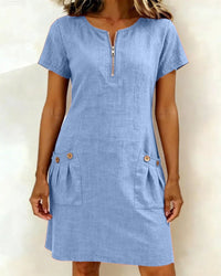 Girella - Luftiges A-Linien-Kleid aus Leinen – Blau