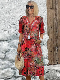 BRIGITTE - KLEID MIDI LOCKER MIT MUSTER – Rot