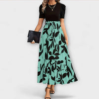 Luna - Floral Printed Summer Dress with Round Neckline – Dunkelgrün