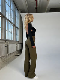 Damen Gerades Bein Chino Hose – Grün