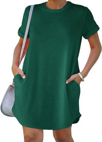 Sommerkleid für Damen - Luftiges Tunika-Kleid mit Taschen – Grün