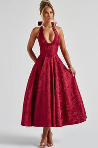 Lena | Damen Elegantes A-Linien Hochzeitsgast Kleid – Rot