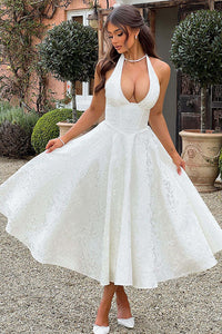 Lena | Damen Elegantes A-Linien Hochzeitsgast Kleid – Weiß