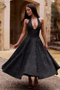 Lena | Damen Elegantes A-Linien Hochzeitsgast Kleid – Schwarz