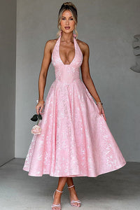 Lena | Damen Elegantes A-Linien Hochzeitsgast Kleid – Rosa