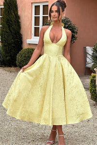 Lena | Damen Elegantes A-Linien Hochzeitsgast Kleid – Gelb