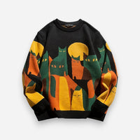 Unisex Pullover mit Tiermotiv und Rundhalsausschnitt – Schwarz