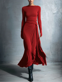 Emma | Damen Maxikleid mit seitlichem Knoten – Rot