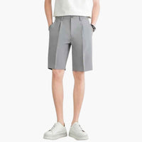 Herren Sommer Shorts mit Bundfalten Reißverschluss und Slim Fit – Hellgrau