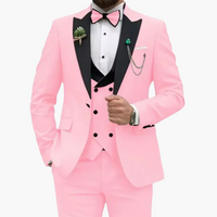 Herren Anzug dreiteilig mit Slim Fit und Kontrastrevers – Rosa