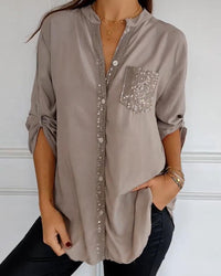 Vivien - Lässiges Pailletten-Oberteil – Khaki