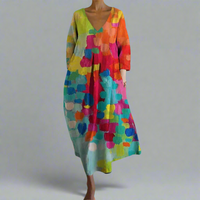 Renate | Elegantes V-Ausschnitt Kleid – Mehrfarbig