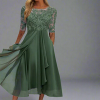 Gundrada | Elegantes Midi Kleid mit Spitzenärmeln – Grün