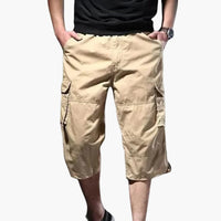 Herren 3/4 Hose mit Taschen aus leichtem Stoff für Sommer – Khaki