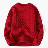 Damenpullover mit Rundhalsausschnitt und Zopfstrick-Oberfläche – Rot