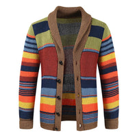 Herren Retro-Cardigan mit Farbblock und Knopfleiste – Braun Rot Gelb
