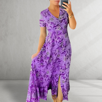 Heidi-Mode | Print Gemütliches V-Ausschnitt Lang Kleid – Lila