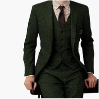 Herren Anzug dreiteilig mit Slim Fit Hose und Revers – Grün