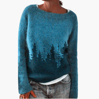 Damen pullover mit Rundhalsausschnitt und Baum-Muster – Blau