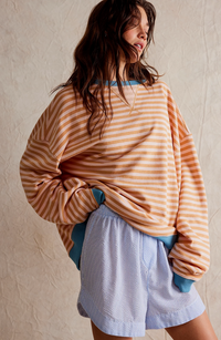 Damen Lässig Rundhals Langarm Shirt Pullover – Orange
