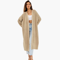 Langer Damen Strickjacke mit offener Vorderseite – Khaki