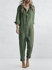 FRIDA - LANGÄRMELIGER JUMPSUIT MIT KNÖPFEN – Grün