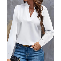 Damen V-Ausschnitt Langrarm Bluse | Bequeme – Weiß