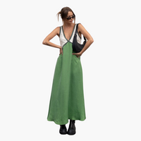 Leichtes V-Ausschnitt Maxi-Kleid für Frauen - Farbblock Design – Grün