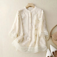 RUTH - LOCKERE BESTICKTE BLUSE MIT TRANSPARENZEN – Beige