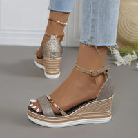 Karin | Damen Plattform Keilabsatz Sandalen Riemen Komfort Sommer – Roségold
