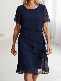 Renate | Elegantes, fließendes Kleid mit Rüschen – Dunkelblau
