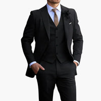 Herren Anzug Dreiteiler mit Weste und schmaler Hose – Schwarz