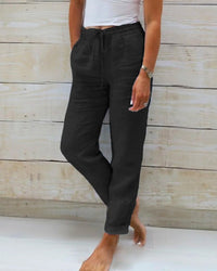 Kayla | Damenhose aus Baumwoll-Leinen mit elastischem Bund – Schwarz