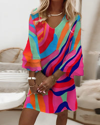 Merel Sommerkleid | Mehrfarbiges Kleid mit weiten Ärmeln – Fuchsie