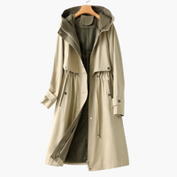 Damen Trenchcoat mit Kapuze und Reißverschluss – Beige