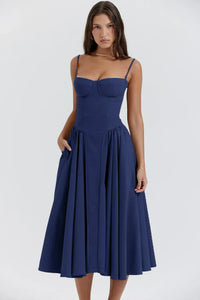 Rieke | Strukturiertes Maxikleid mit Frische-Effekt – Marine