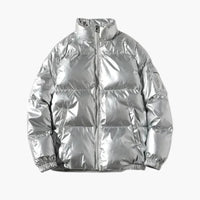 Metallic Winter Pufferjacke für Herren – Silber