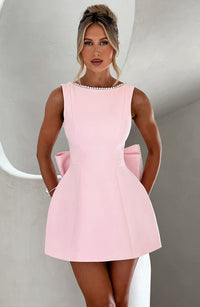 Madeleine | Damen Elegantes Mini Hochzeitsgast Kleid mit Schleife – Rosa