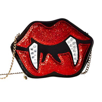 Alina Gothic Halloween Schultertasche – Lips & Zähne Design mit verstellbarem Träger – Schwarz