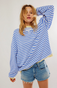 Damen Lässig Rundhals Langarm Shirt Pullover – Blau