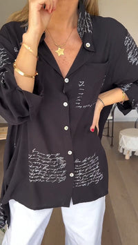 Yvette - Bedrucktes Langarm-Modenshirt – Schwarz