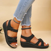 Kathrin | Damen Orthopädische Plattform Sandalen Riemen Komfort Sommer – Schwarz